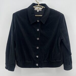 St John Sport Marie Gray Black Button Up Jacket Buttons Pockets Size Large